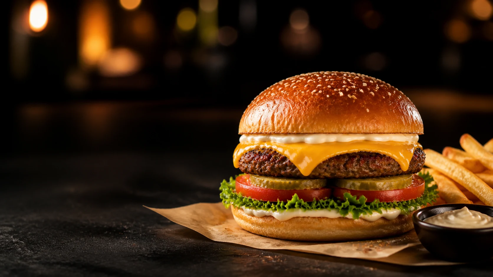 Classic Lens Burger, patates ve özel sos